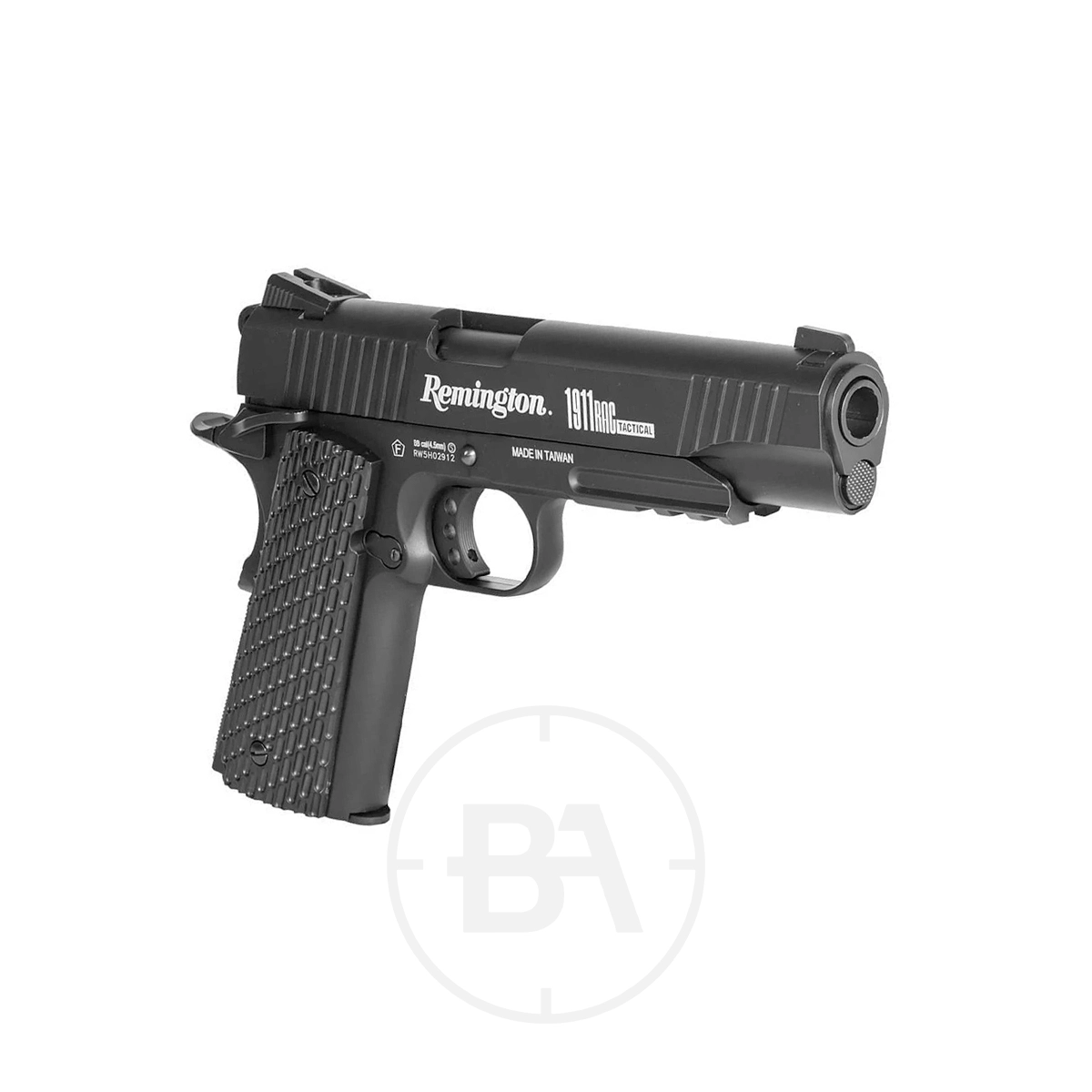Remington 1911 RAC Tactical CO2 Pistol 4.5mm BB 5 A Remington 1911 RAC Tactical CO2 Pistol 4.5mm BB in black is shown on a plain white background, angled to the right.