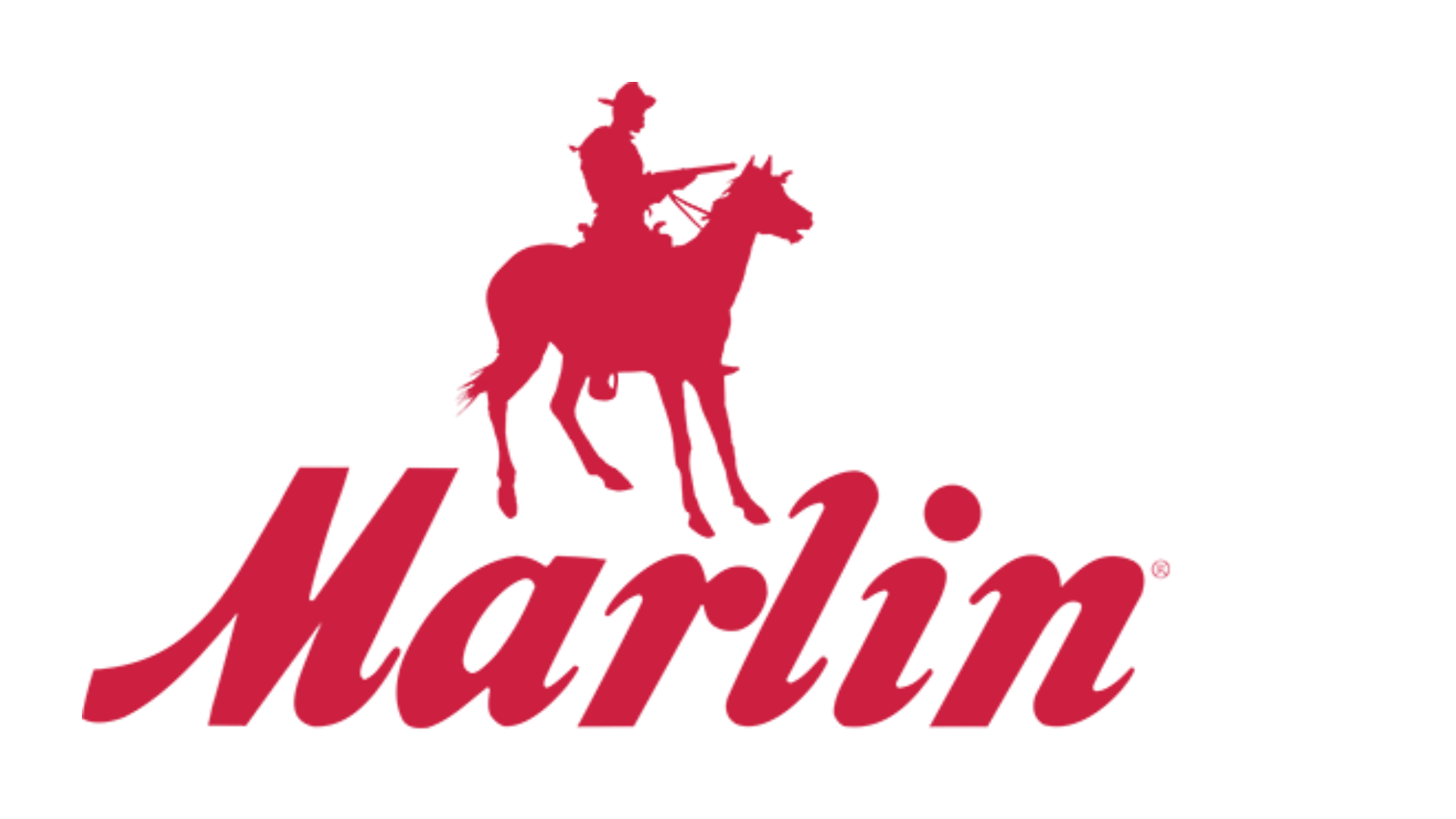 Marlin Lever Action Spring BB Air Rifle 2 A red silhouette of a cowboy riding a horse and holding a rifle appears above the word "Marlin" in bold, italicised red letters on a white background.