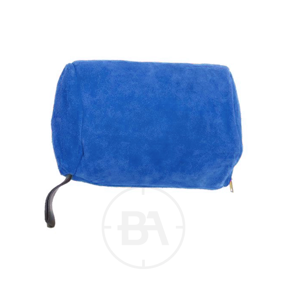 Gehmann Leather Kneeling Roll 7 A rectangular blue fleece pouch with a black wrist strap, a zipper on one side, and sleek Gehmann styling to complement your Leather Kneeling Roll.