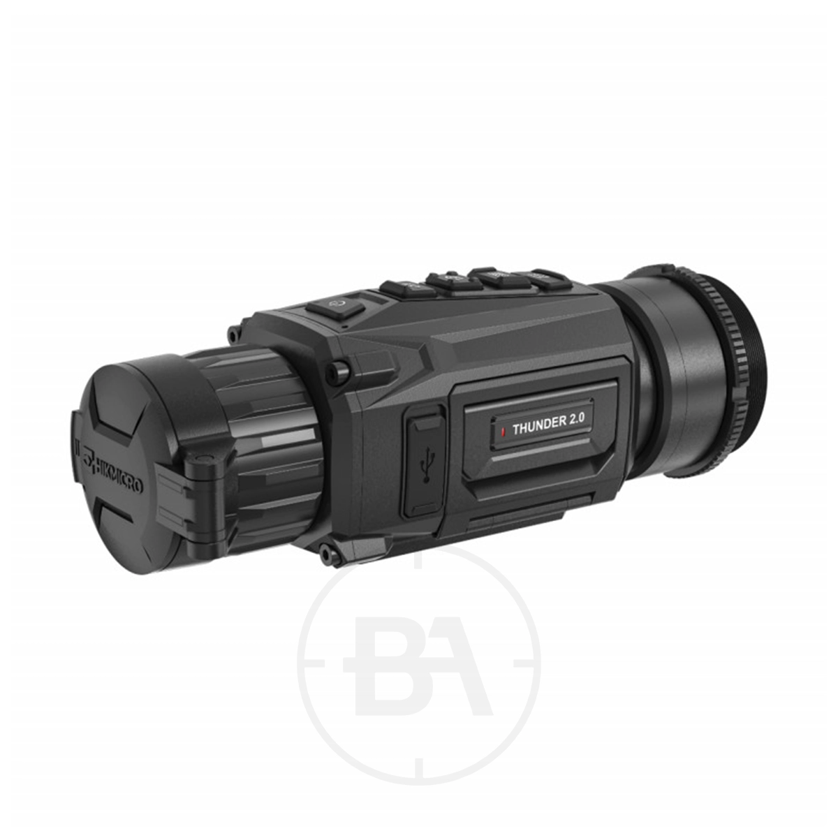 HIKMICRO Thunder 2.0 TE19C Smart Thermal Clip-On With Free Scope Adaptor 1 The HIKMICRO Thunder 2.0 TE19C Smart Thermal Clip-On, shown in black with control buttons and USB port, includes a free scope adaptor—ideal for thermal imaging applications.