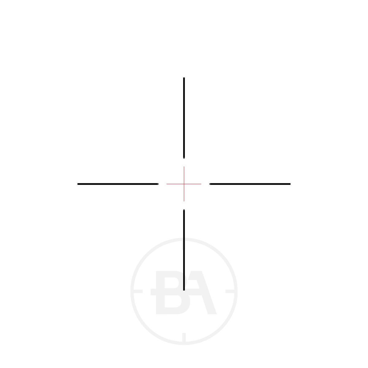 Hawke Vantage IR 3-9x40 30/30 Centre Cross IR SFP Rifle Scope 2 A simple black crosshair with thin lines extending in all directions over a faint grey circle containing overlapping "BA," reminiscent of the Hawke Vantage IR 3-9x40 30/30 Centre Cross IR SFP Rifle Scope reticle.