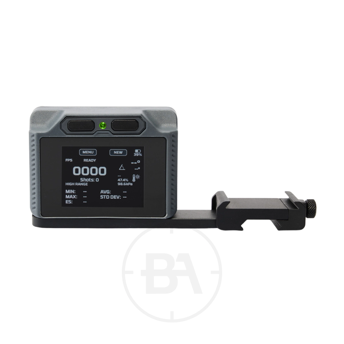 FX Airguns Pocket Chronograph Pro 5 The FX Airguns Pocket Chronograph Pro is shown against a white background, featuring a display screen, top-mounted buttons, and an adjustable mounting bracket on the right side. Perfect for FX Airguns enthusiasts seeking accurate measurements, this device offers advanced functionality in a portable design.