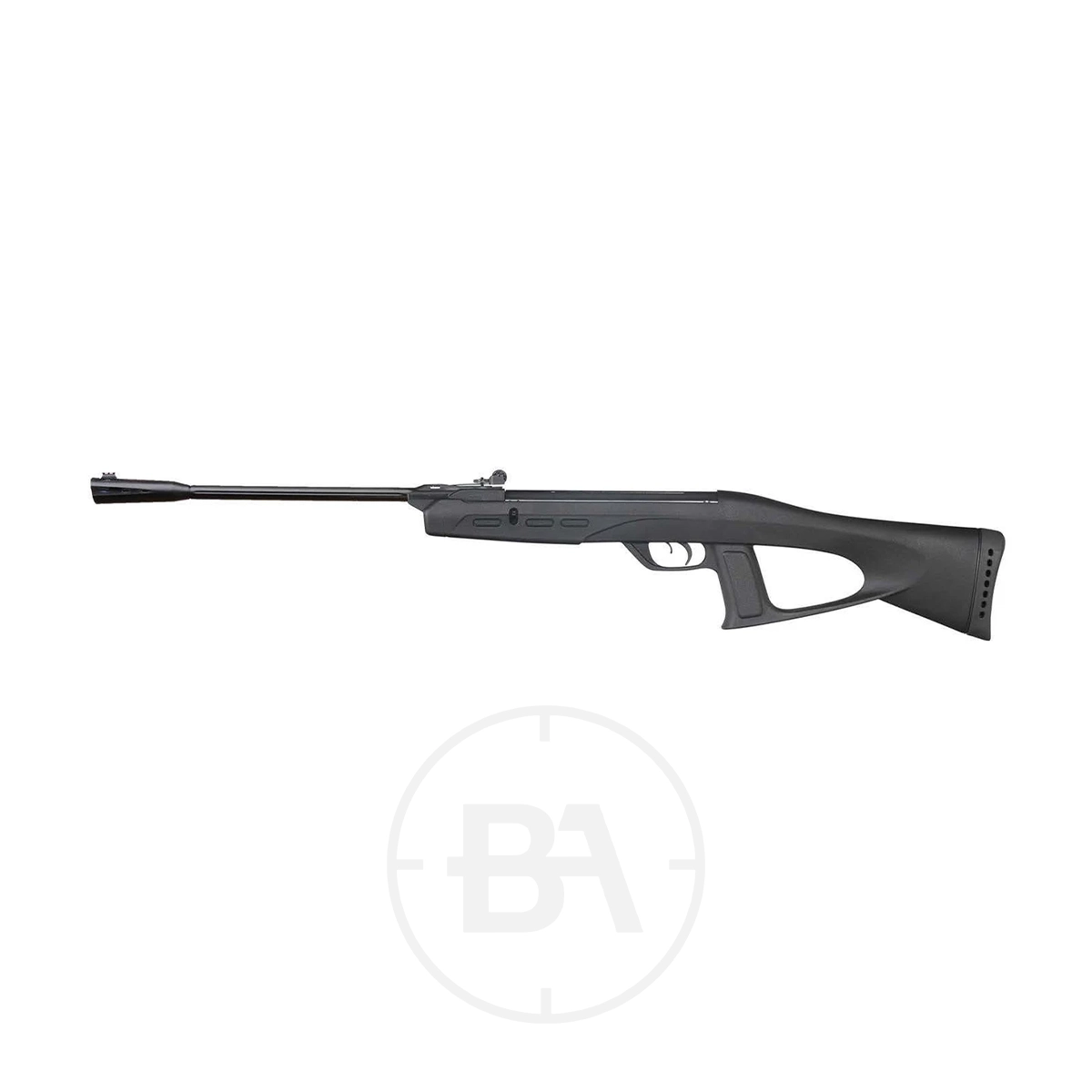 Gamo Delta Fox GT Whisper Spring Air Rifle 2 The Gamo Delta Fox GT Whisper Spring Air Rifle features a synthetic stock and modern ergonomic design, shown in black on a white background.