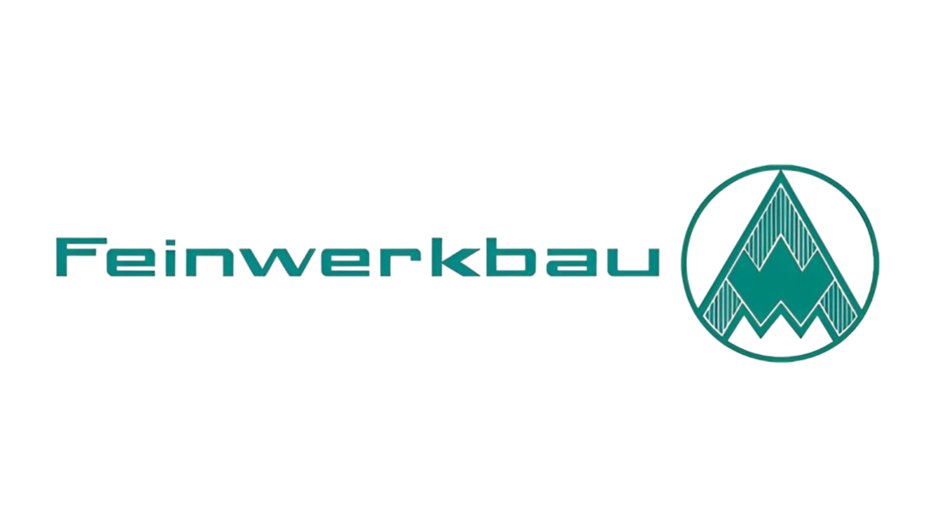 Feinwerkbau 160g Barrel Weight 2 Teal "Feinwerkbau" text next to a circular logo with stylized mountain peaks, all on a black background.
