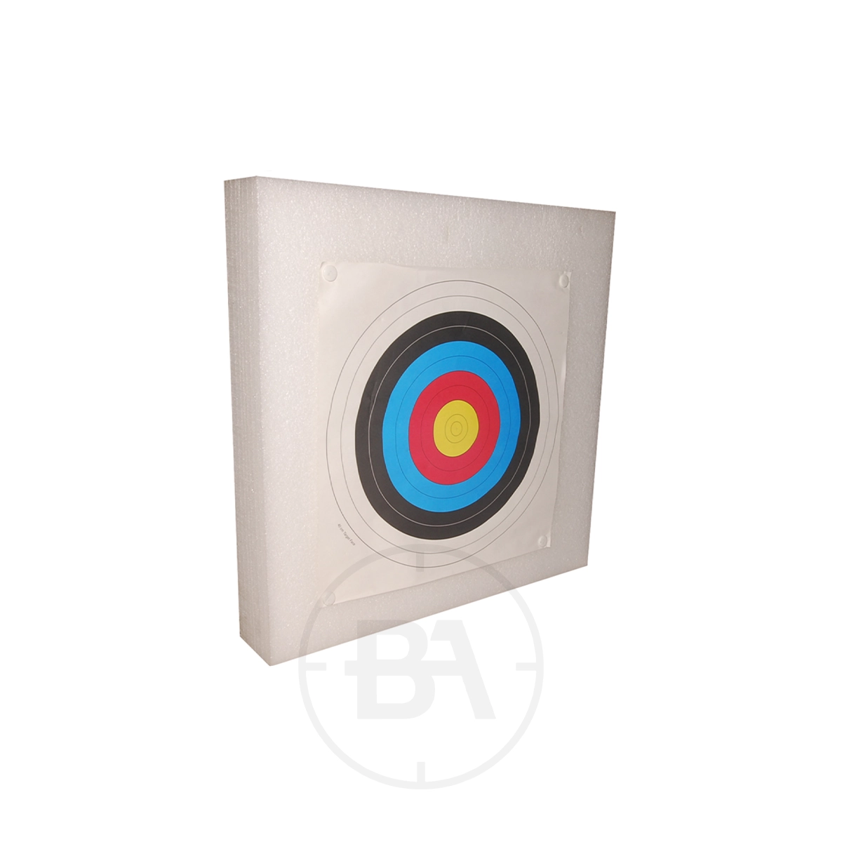 Petron 60cm Archery Foam Target 1 The Petron Archery Foam Target is a square foam target featuring a multicolored bullseye paper face, perfect for archery practice.