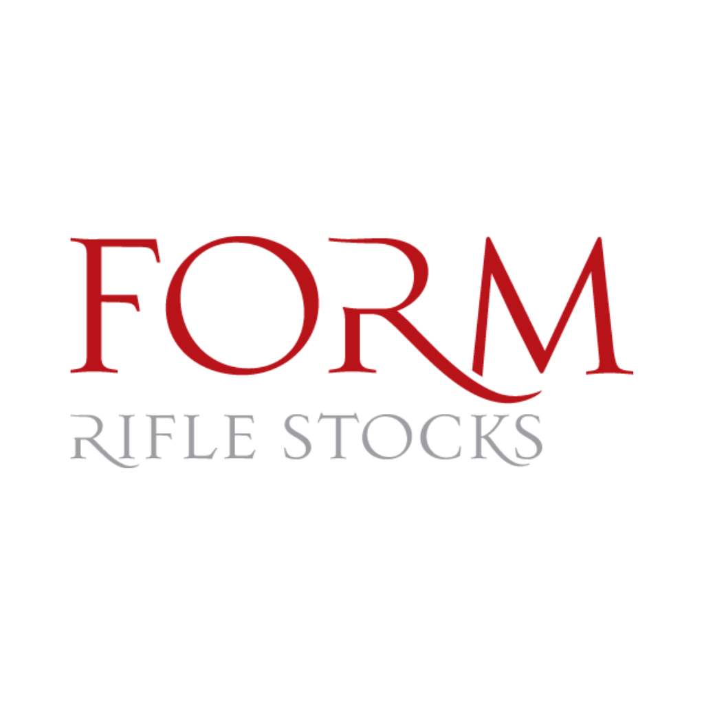 The FORM Rifle Stocks logo features the word "FORM" in large, red, stylised letters above "RIFLE STOCKS" in smaller, grey, serif font on a white background.