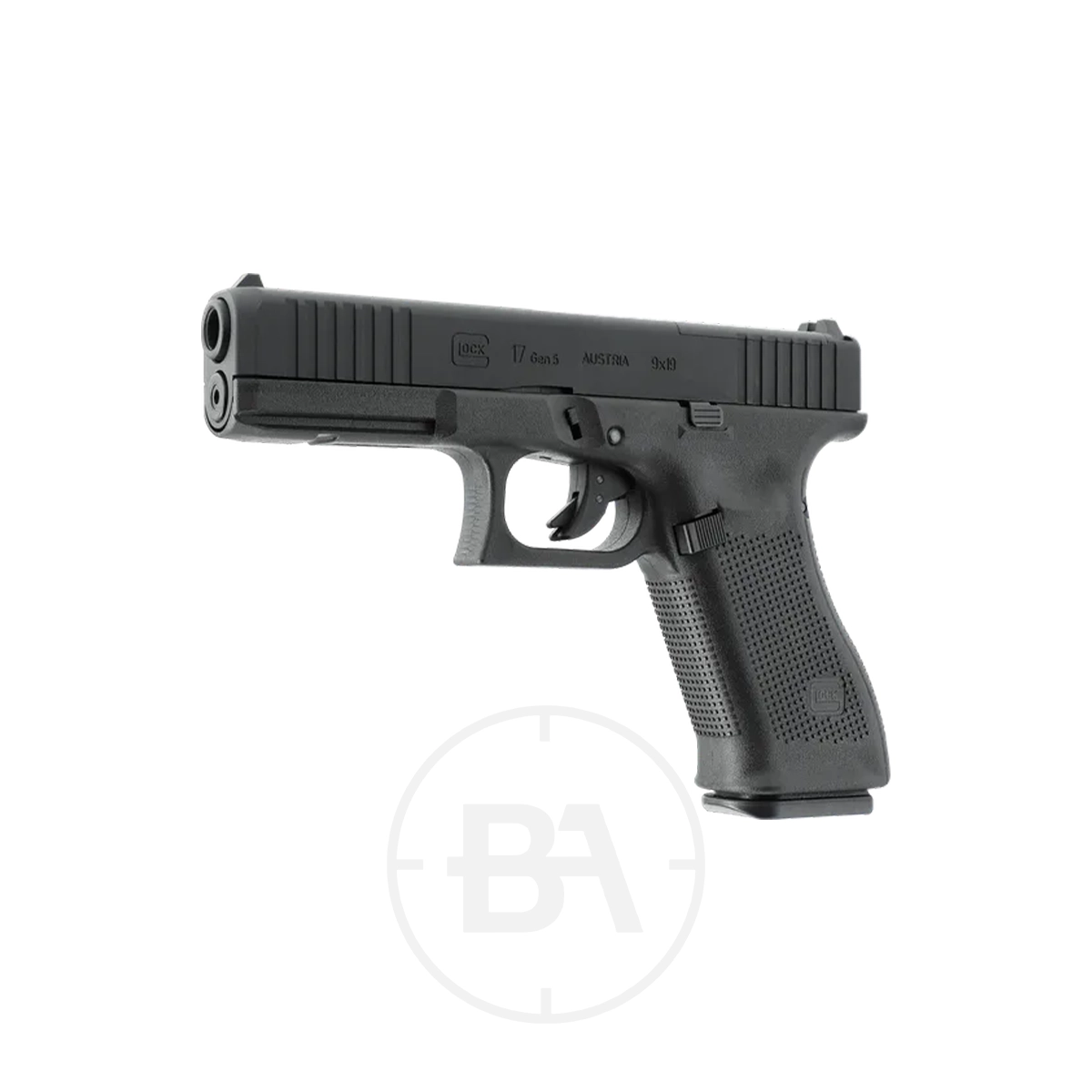 Glock 17 Gen5 MOS CO2 BB Pistol 5 A black Glock 17 Gen5 CO2 BB Pistol, styled in single action, is shown angled to the left against a plain white background.