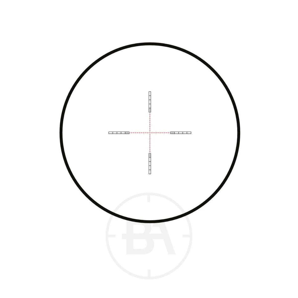 Wulf Lightning 4-16x50 SF SIR SFP Scope With Mounts 2 The Wulf Lightning 4-16x50 SF SIR SFP Scope With Mounts - KYLE COMPLETE features a crosshair reticle with fine red lines and rectangular markers on a white background, perfect for precision, catering to those who seek excellence in an SFP scope.