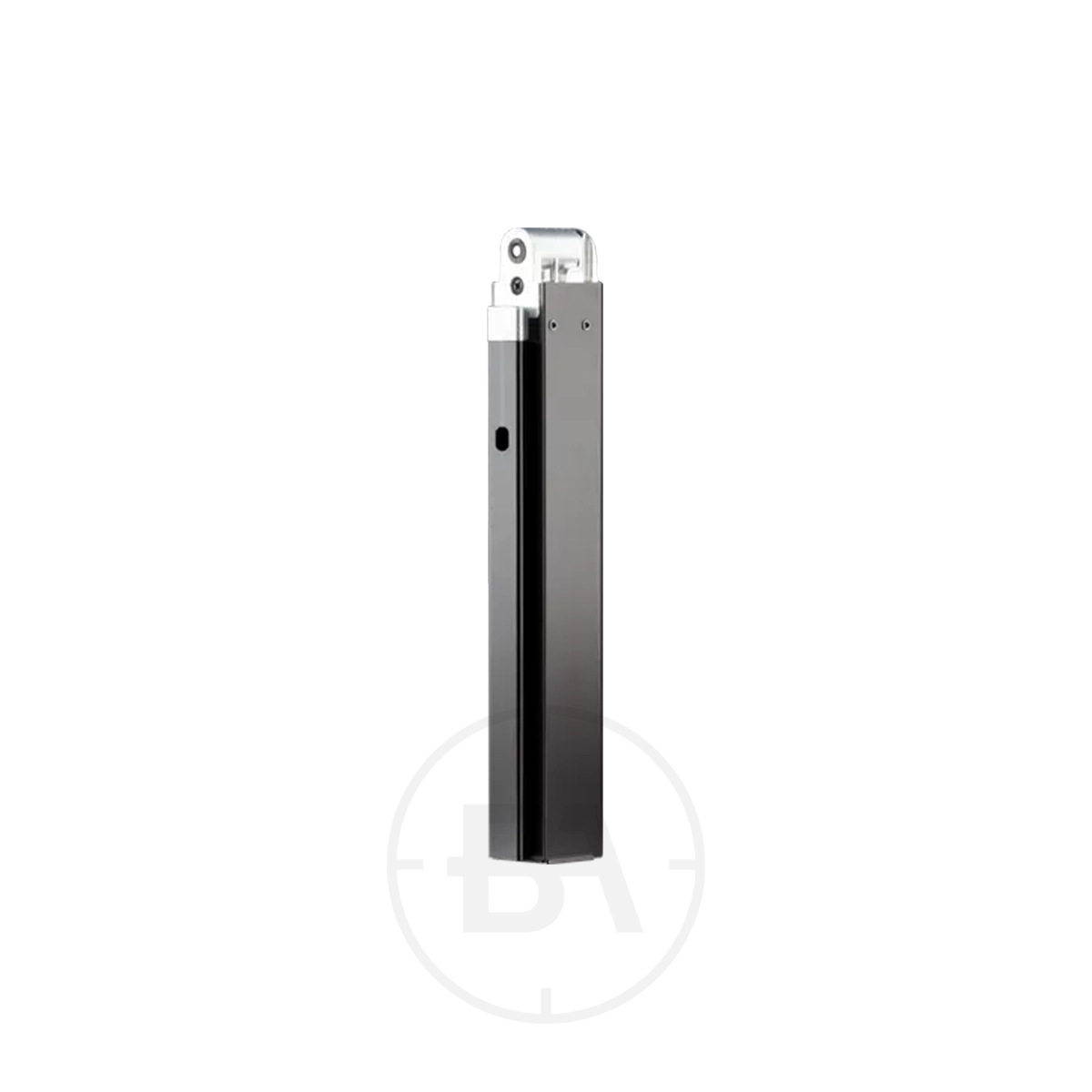 Umarex Legends M1A1 Thompson 30 Round Magazine 1 A sleek, rectangular black and silver magazine stands upright on a white background, designed for the Umarex Legends M1A1 Thompson 30 Round Magazine.