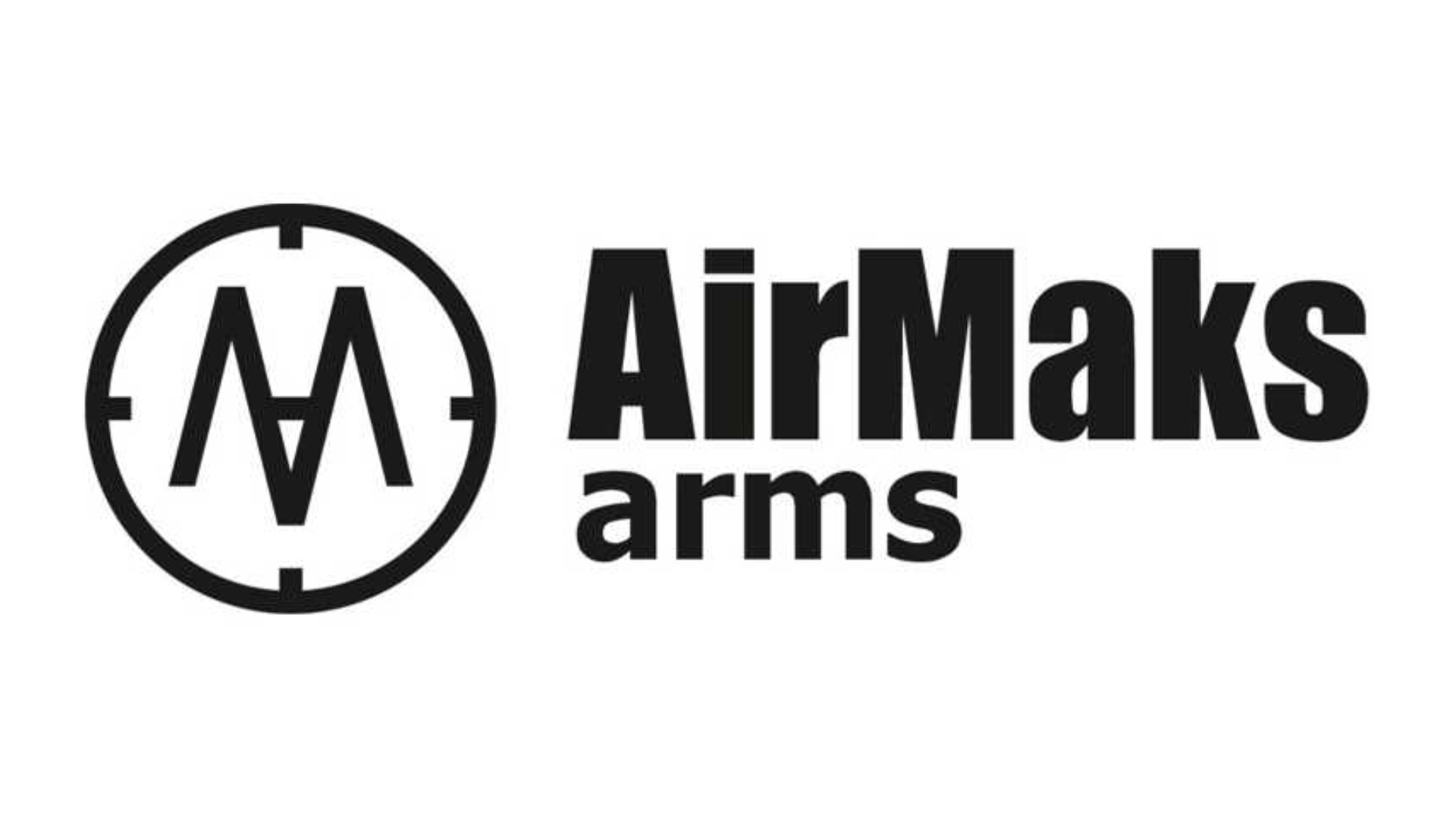 AirMaks Arms logo featuring a stylized "AM" within a circular target design, with the brand name "AirMaks arms" in bold, black text on a white background.