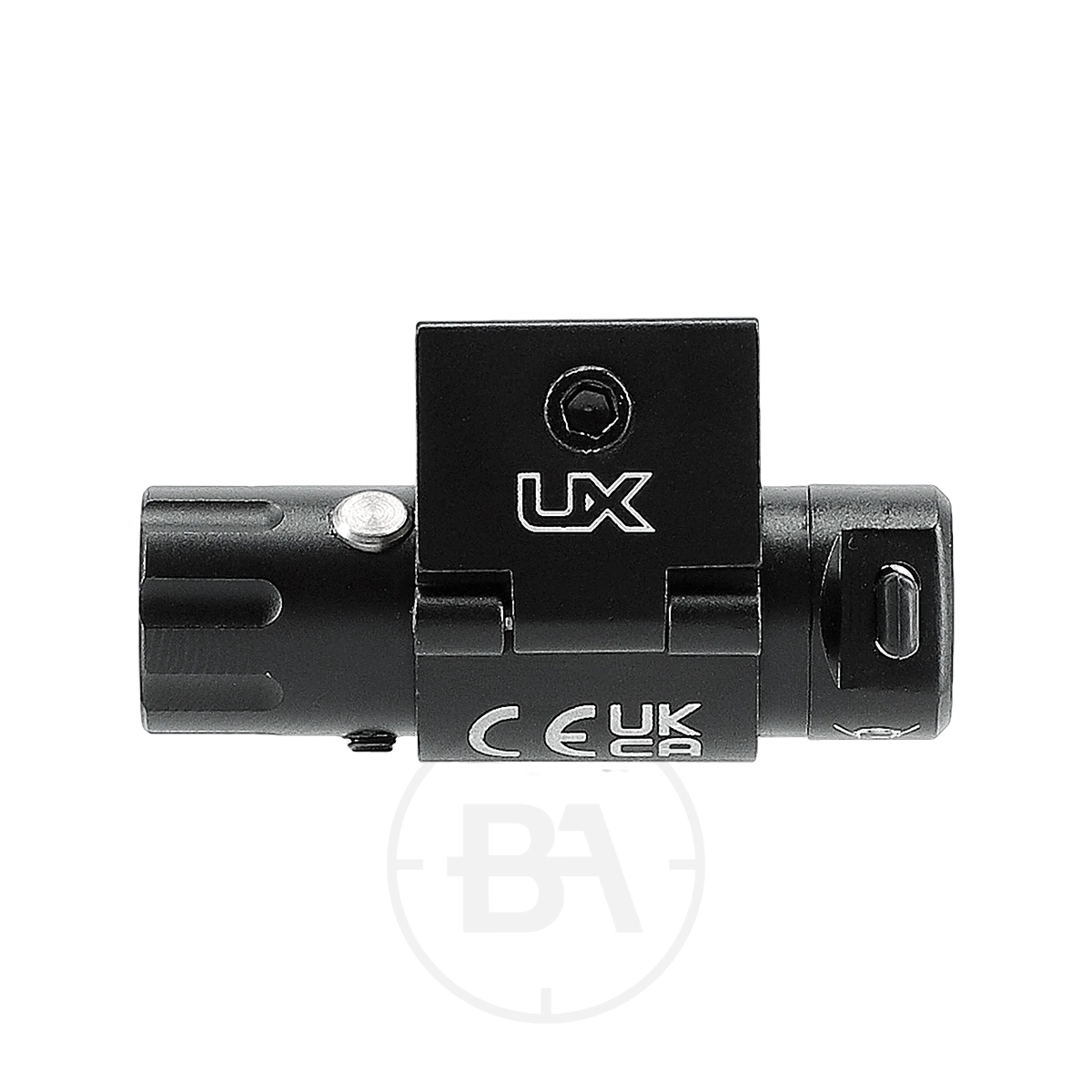 Umarex UX NL 3 Nano Laser 3 The Umarex UX NL 3 Nano Laser sight is a black cylindrical attachment with "UX" branding and certifications, shown side-on against a white background.