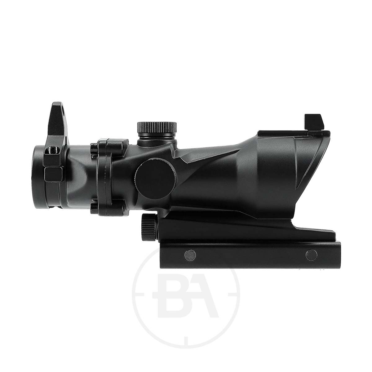 Umarex UX NP 4 MOA Nano Point Sight 7 Side view of the Umarex UX NP 4 MOA Nano Point Sight with adjustment knobs and mounting rail, displayed against a plain white background.