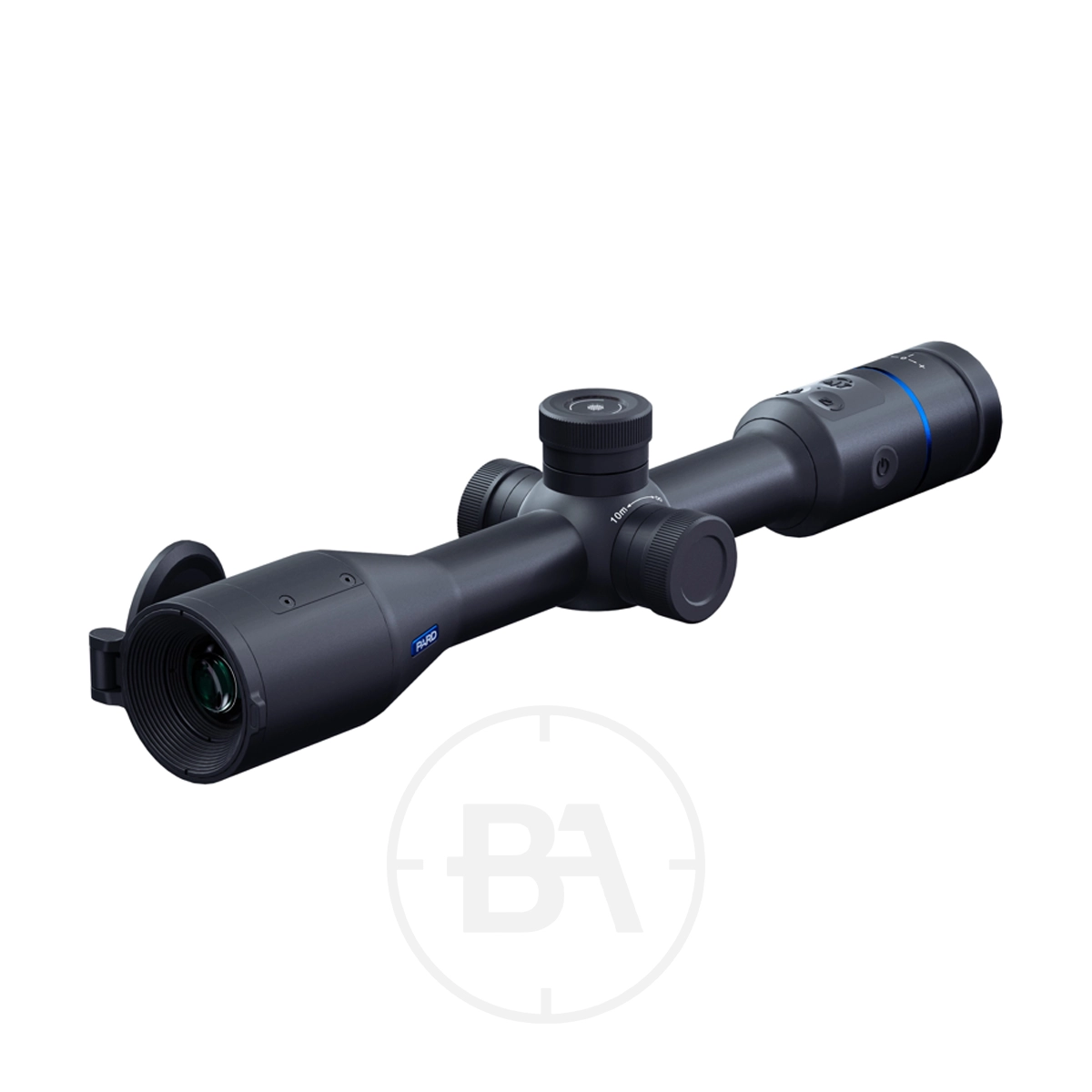 Pard Night Stalker 4K EX High Resolution Premium Day/Night Vision Rifle Scope 2 The Pard Night Stalker 4K EX is a high-resolution premium day and night vision rifle scope in black, featuring adjustment dials and lens covers, displayed on a white background.