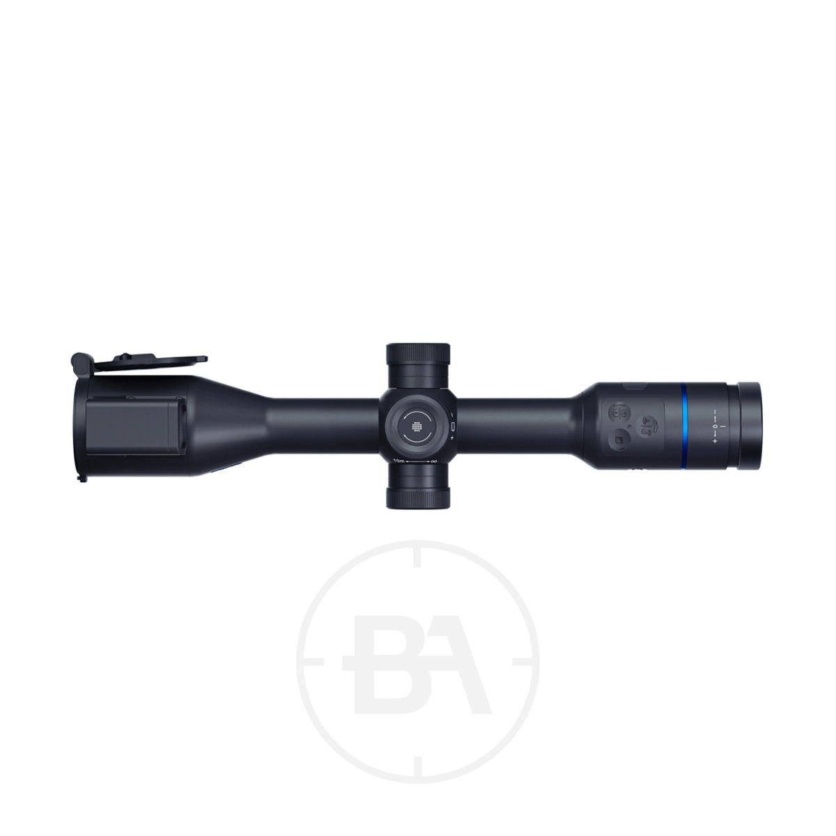 Pard Night Stalker 4K EX High Resolution Premium Day/Night Vision Rifle Scope 5 The Pard Night Stalker 4K EX, a high-resolution premium day and night vision rifle scope in black, is shown top-down on a white background with visible adjustment dials.