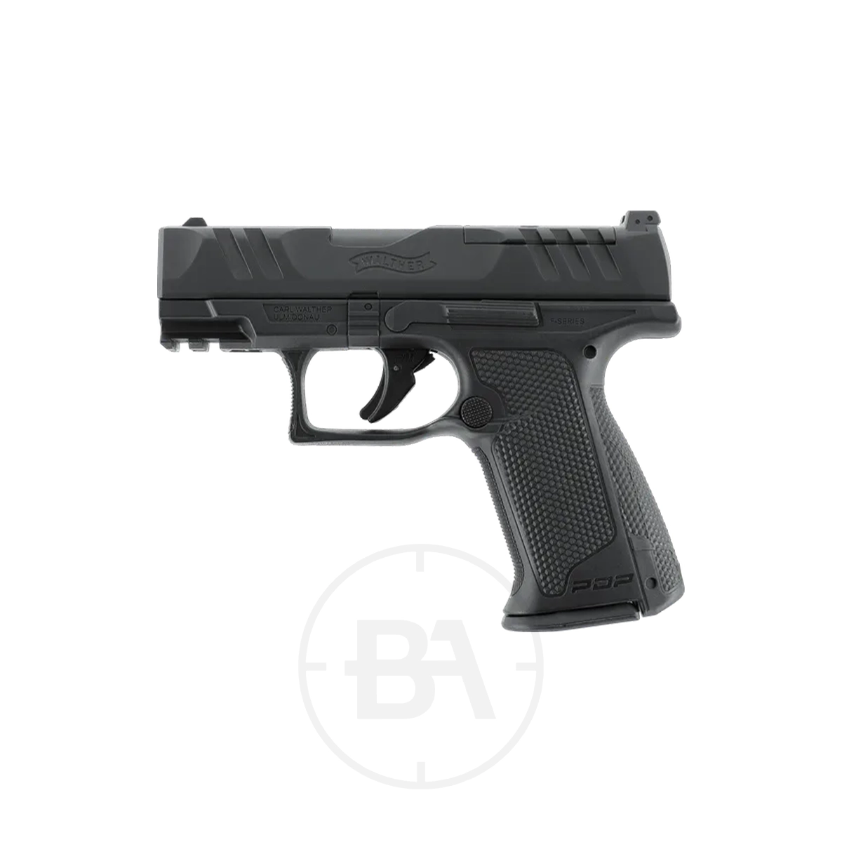 Walther PDP F-Series 3.5" CO2 BB Pistol 1 The Walther PDP F-Series 3.5" CO2 BB Pistol, shown in black with a textured grip and displayed in profile against a white background.
