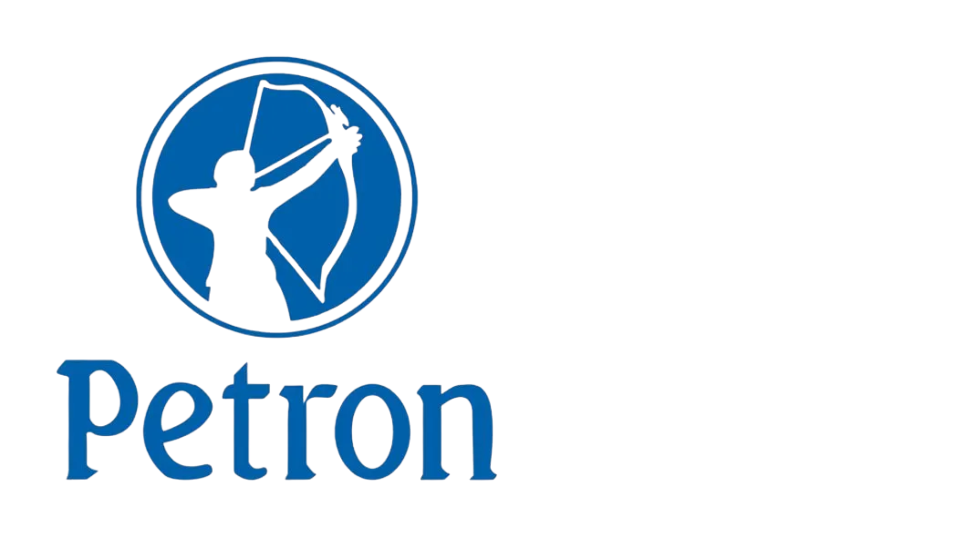 Petron Layered Foam Target Up To 175lbs 2 Blue and white Petron logo featuring a silhouette of a person drawing a bow inside a circle, with the word "Petron" below.