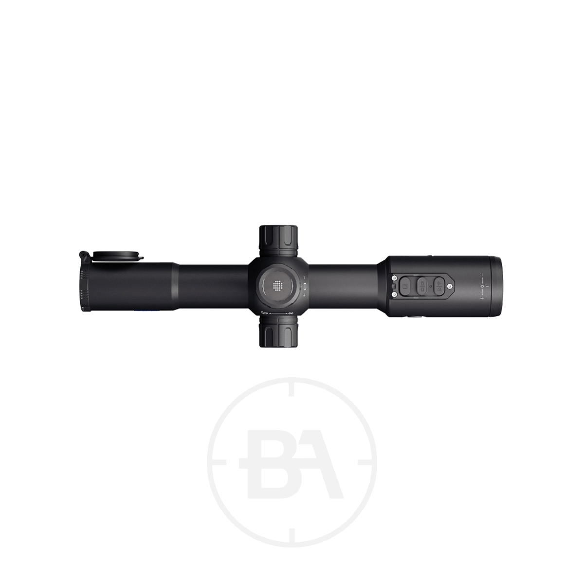 Pard Pantera 256 Mini Thermal Imaging Scope 7 The Pard Pantera 256 Q Thermal Imaging Scope in black features adjustment knobs and control buttons, shown horizontally on a white background.