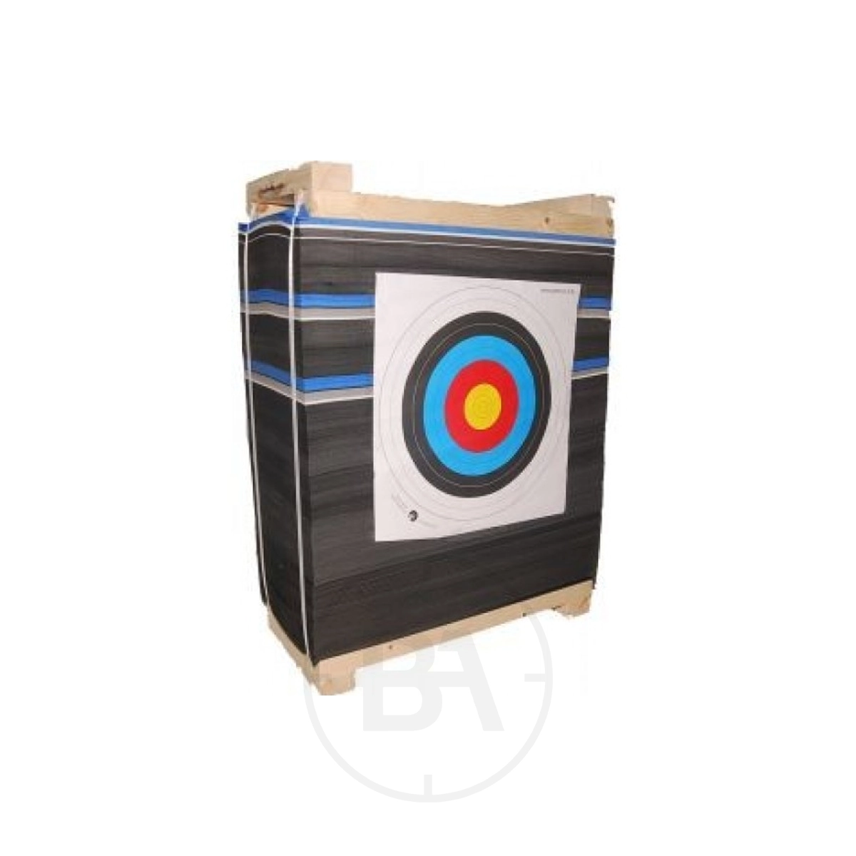 Petron Layered Foam Target Up To 175lbs 1 The Petron Layered Foam Target Up To 175lbs is a square target with a multicolored bullseye face, mounted on black layered foam with wooden edges, and rated for bows up to 175lbs draw weight.