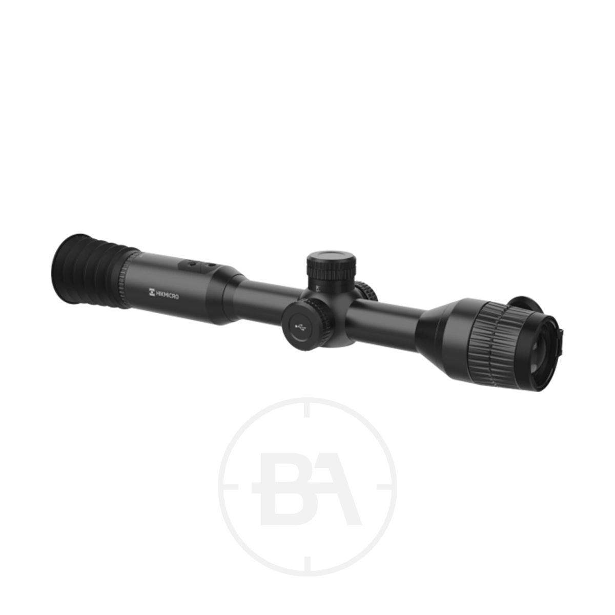 HIKMICRO Stellar Pro 35mm SQ35 Thermal Rifle Scope 1 The HIKMICRO Stellar Pro 35mm SQ35 Thermal Rifle Scope, featuring adjustment knobs, an eyepiece, and objective lens, is displayed on a white background.