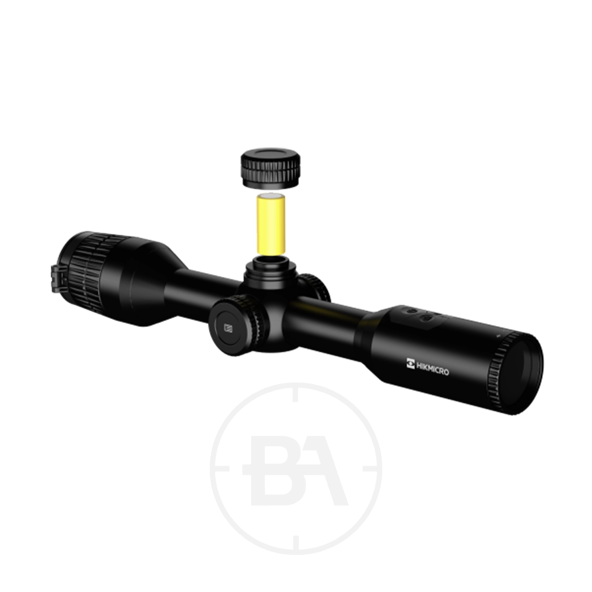 HIKMICRO Stellar Pro 35mm SQ35 Thermal Rifle Scope 9 The HIKMICRO Stellar Pro 35mm SQ35 Thermal Rifle Scope features adjustment knobs, side focus, and displays the Hikmicro logo on its side. The SQ35 model is shown against a white background.