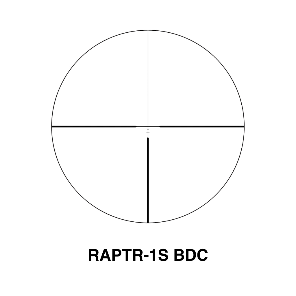 Element Optics Iris 4-12×44 SFP Rifle Scope 5 The Element Optics Iris 4-12×44 SFP Rifle Scope With Mounts features a black reticle crosshair inside a circle, labeled “RAPTR-1S BDC.” Its broken center lines are ideal for rifle users and designed for SFP configurations.