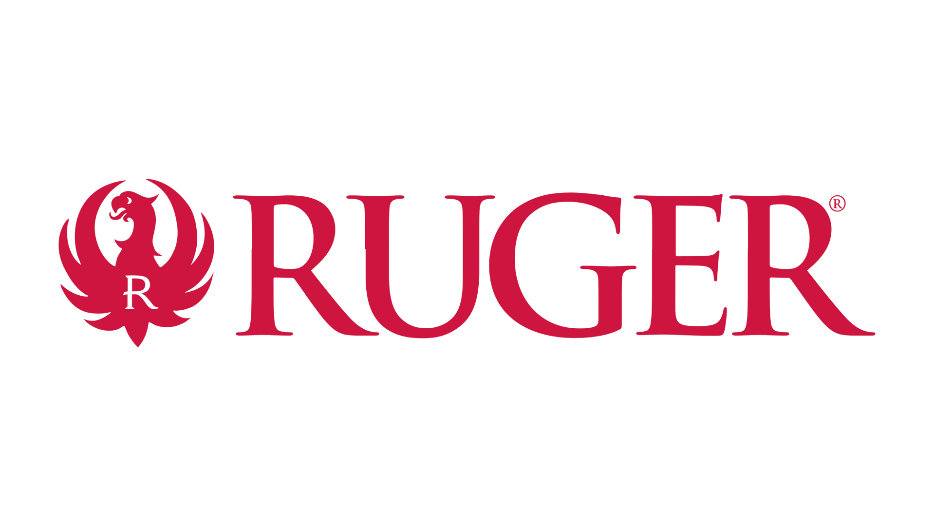 Red Ruger logo with a stylized phoenix on the left and the word "RUGER" in bold capital letters to the right, all on a transparent background.