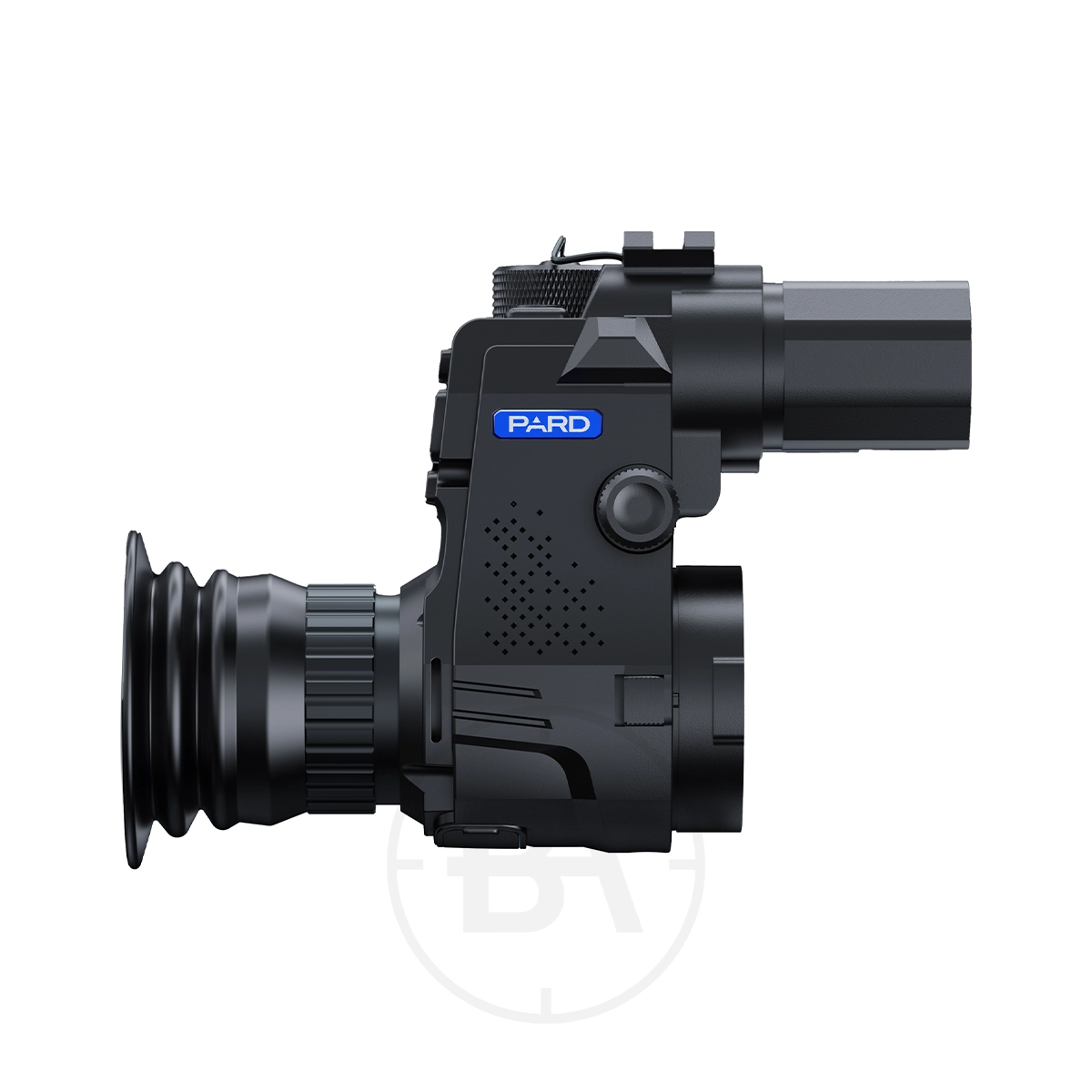 Pard NV007 SP2 4K Night Vision Series 5 Side view of a black PARD NV007SP Night Vision Scope Attachment, showcasing a textured grip and lens for enhanced precision.