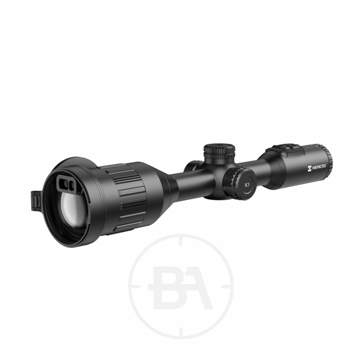 HIKMICRO Stellar 3.0 SX60L Thermal Imaging LRF Rifle Scope 15 The HIKMICRO Stellar 3.0 SX60L Thermal Imaging LRF Rifle Scope, shown in black with adjustment dials and a lens cover on a white background, is ideal for precision shooting and features advanced LRF technology compatibility.