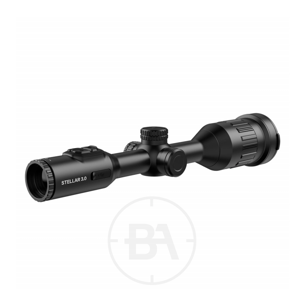 HIKMICRO Stellar 3.0 SX60L Thermal Imaging LRF Rifle Scope 5 The black HIKMICRO Stellar 3.0 SX60L Thermal Imaging LRF Rifle Scope with adjustment knobs and advanced thermal imaging is shown on a white background.