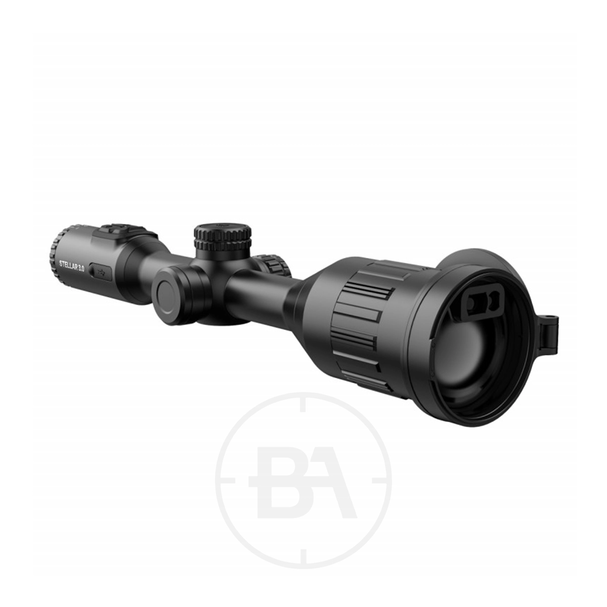 HIKMICRO Stellar 3.0 SX60L Thermal Imaging LRF Rifle Scope 1 The HIKMICRO Stellar 3.0 SX60L Thermal Imaging LRF Rifle Scope, featuring adjustment knobs and a large front lens, is shown at an angle on a white background.