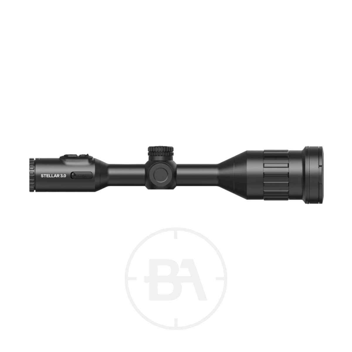 HIKMICRO Stellar 3.0 SX60L Thermal Imaging LRF Rifle Scope 11 A side profile of the black HIKMICRO Stellar 3.0 SX60L Thermal Imaging LRF Rifle Scope is displayed against a white background.