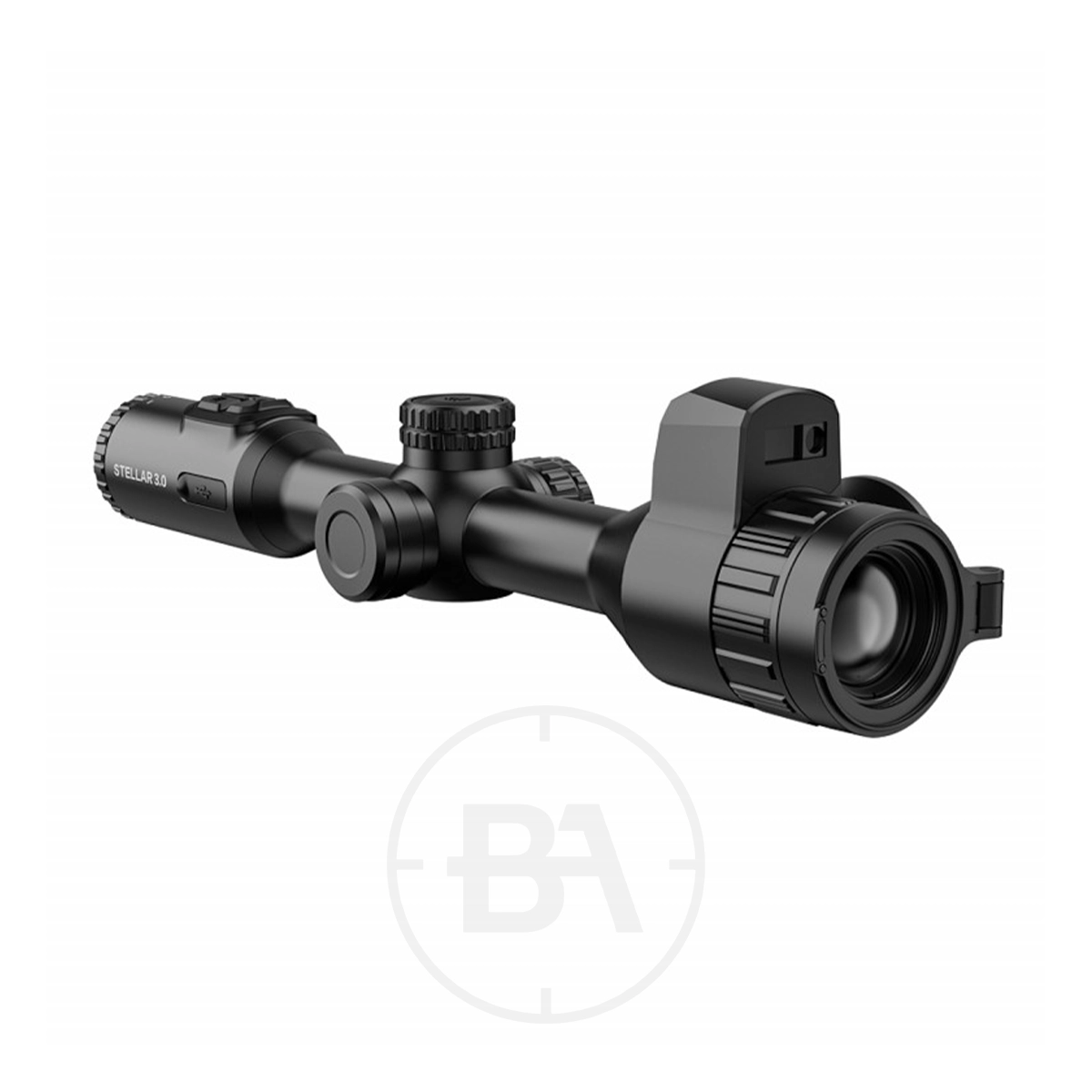HIKMICRO Stellar 3.0 SH35L Thermal Imaging LRF Rifle Scope 1 HIKMICRO Stellar 3.0 SH35L Thermal Imaging LRF Rifle Scope, featuring adjustment knobs and a digital eyepiece for thermal imaging, shown against a white background.