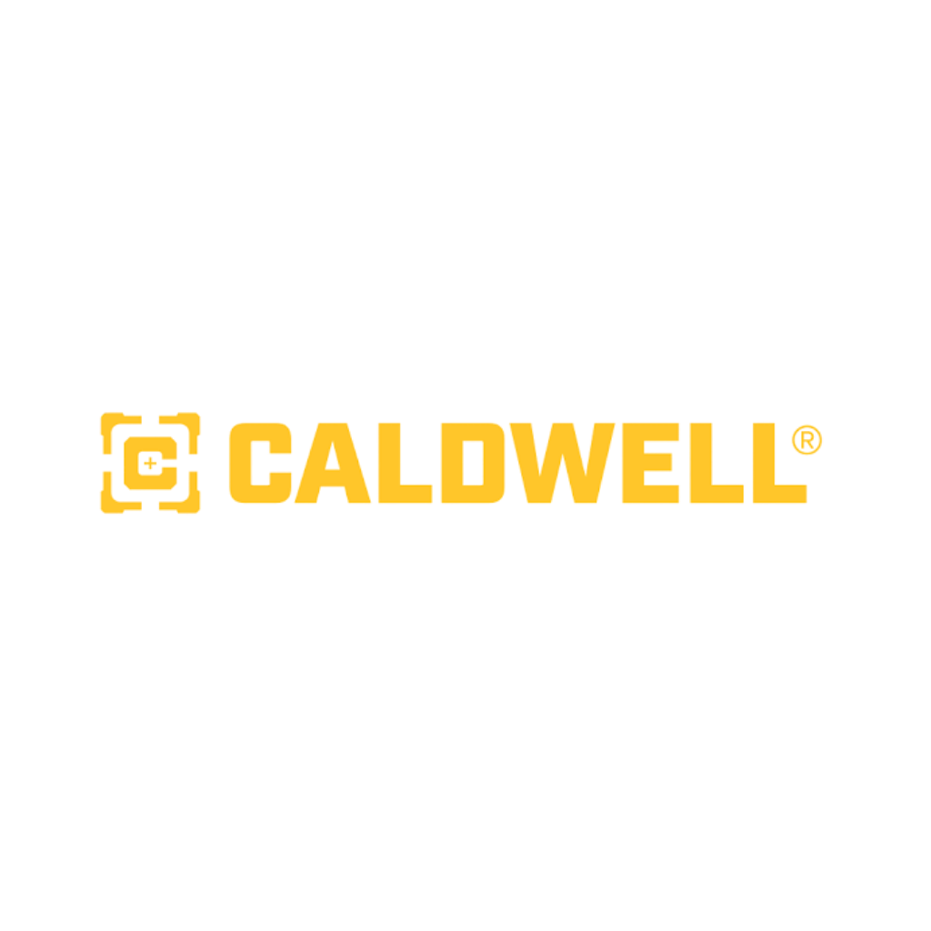 Yellow Caldwell logo with a stylised target icon on the left and bold, uppercase "CALDWELL" text to the right on a light grey background.