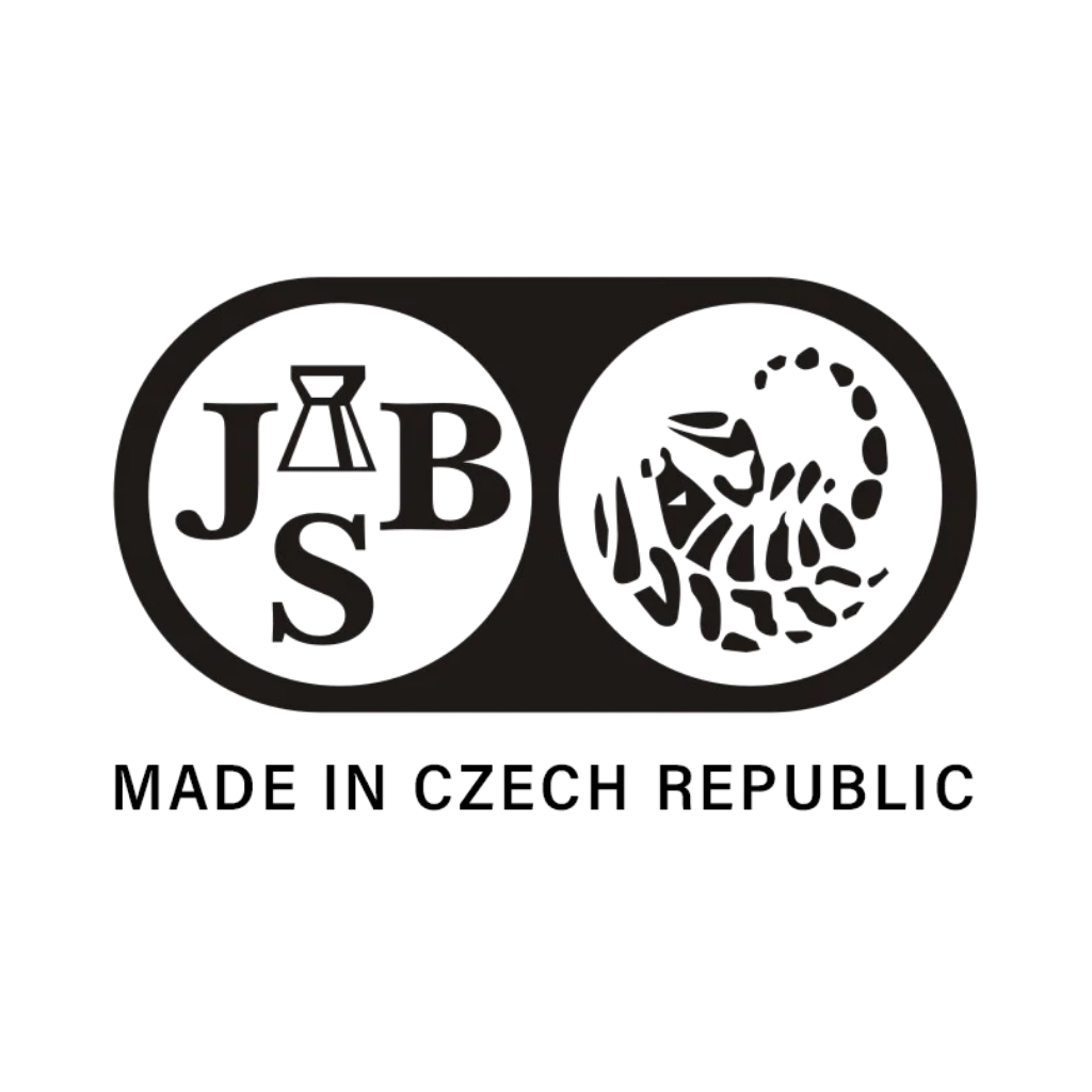 Black logo with "JBS" and a stylised hourglass in one circle, a scorpion design in another circle, and the text "MADE IN CZECH REPUBLIC" below, all on a white background.