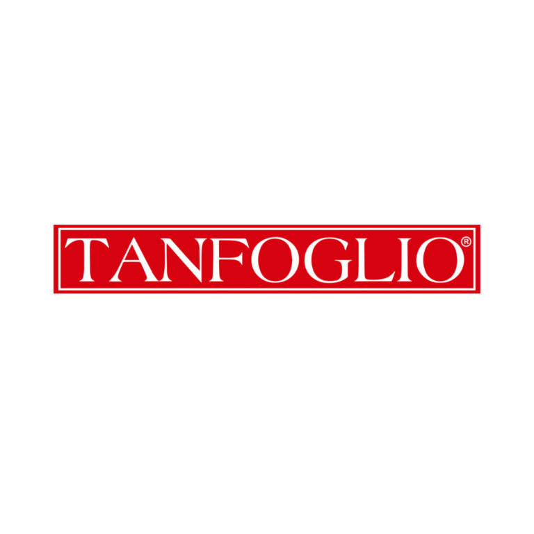 The image shows the word "TANFOGLIO" in bold, white capital letters inside a red rectangular box on a white background.