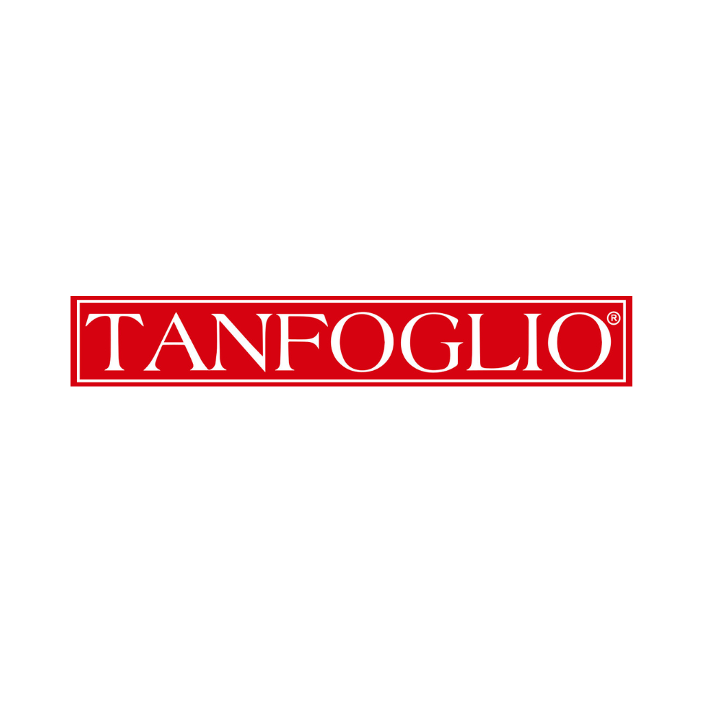 The image shows the word "TANFOGLIO" in bold, white capital letters inside a red rectangular box on a white background.