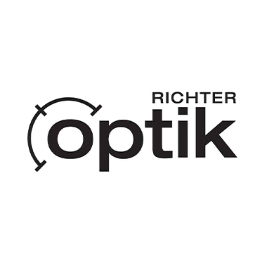 Logo for "Richter Optik" with "optik" in bold, lowercase black letters. The letter "o" features a circular design with four small notches, and "RICHTER" appears in uppercase above "tik." White background.