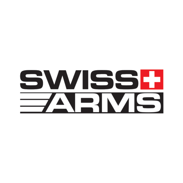 The Swiss Arms logo features bold black text reading "SWISS ARMS" with a red square containing a white cross between the words, and horizontal lines extending left from the word "ARMS," all on a white background.