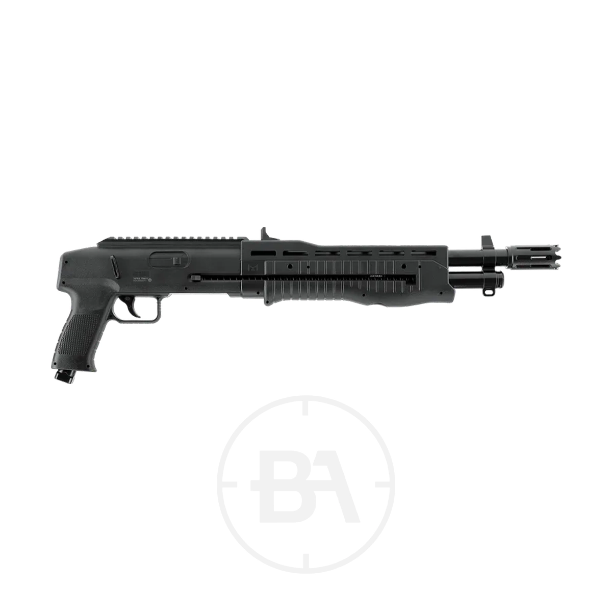 Umarex T4E TB 68 Gen2 CO2 Paintball Shotgun 1 The Umarex T4E TB 68 Gen2 CO2 Paintball Shotgun is a black, pump-action tactical model with a pistol grip and rail system, displayed on a white background.