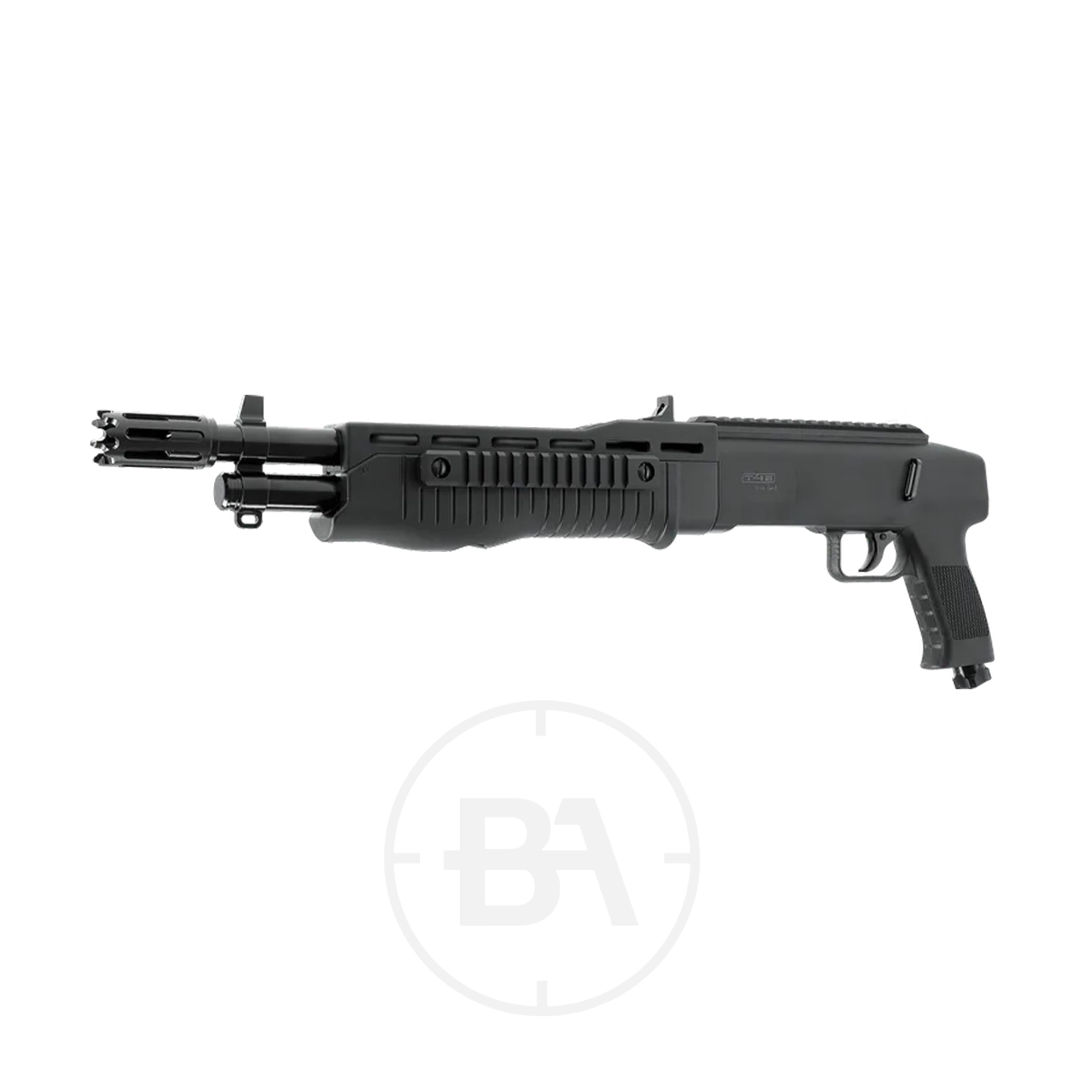 Umarex T4E TB 68 Gen2 CO2 Paintball Shotgun 2 The Umarex T4E TB 68 Gen2 CO2 Paintball Shotgun, featuring a black finish, tactical grip, short barrel, and muzzle brake, is shown on a white background.
