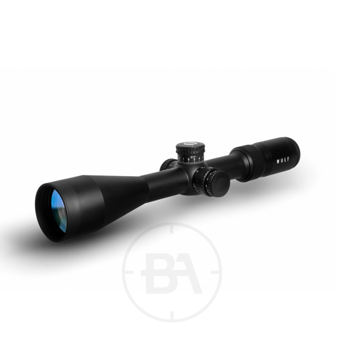 Wulf Lightning 4-16x50 SF SIR SFP Scope With Mounts 1 The Wulf Lightning 4-16x50 SF SIR SFP Scope with Mounts - KYLE COMPLETE, featuring multiple adjustment knobs and a blue-tinted lens, is elegantly displayed against a white background.