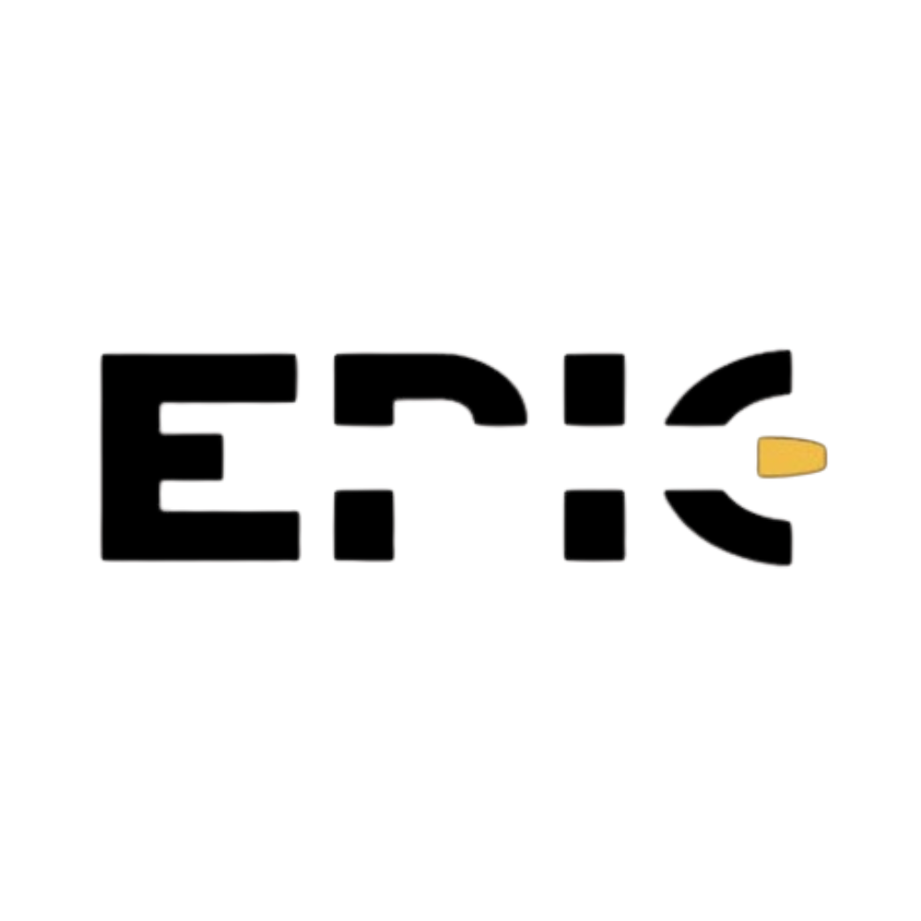 Black text spells "EPIC" in a minimalist font, with the letter "I" stylized as a yellow capsule or pill.