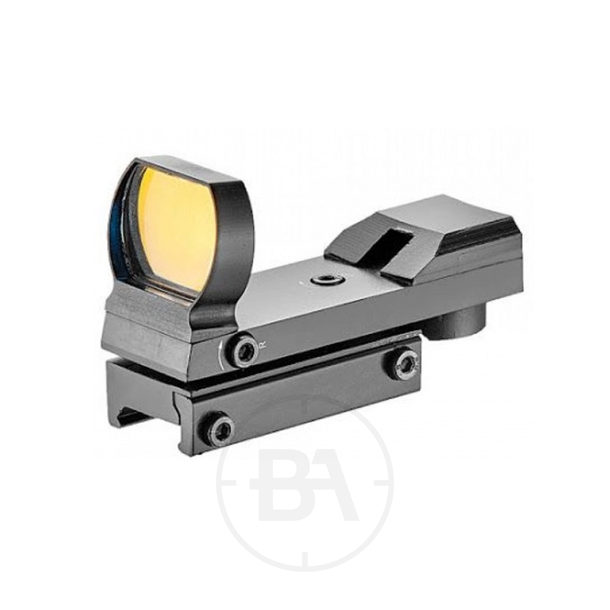EK Archery Crossbow Red Dot 1 The EK ARCHERY RED DOT FOR CROSSBOWS is a black reflex sight with a yellow-tinted lens, designed for crossbows with rail attachment. Photographed on a white background, it’s the ideal aiming solution for EK Archery fans.