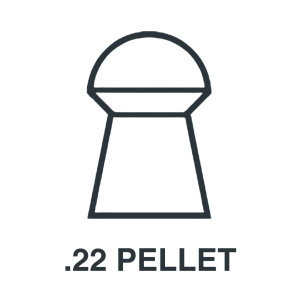 Simple line drawing of a .22 caliber airgun pellet with the text “.22 PELLET” below the illustration.