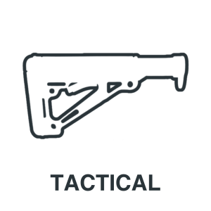 Simple line drawing of a tactical rifle stock with the word "TACTICAL" in bold capital letters below the image.