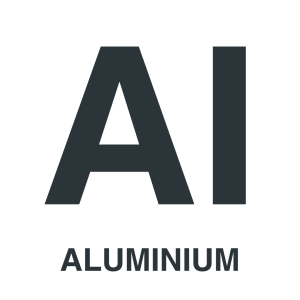 The image shows the chemical symbol "Al" in large letters with the word "Aluminium" written below it.