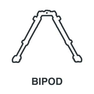 Line drawing of a bipod with two angled legs and the word "BIPOD" written below in bold capital letters.