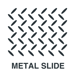 A grid of dark diagonal ovals arranged in a diamond pattern above the words "METAL SLIDE" in bold capital letters.
