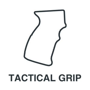 Outline of a tactical grip, typically used for firearms or equipment, with the words "TACTICAL GRIP" written in bold letters below the image.