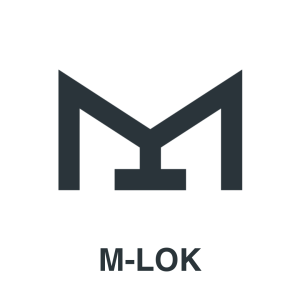 Black geometric "M" shaped logo above the text "M-LOK" in bold, all-caps font, centred on a white background.